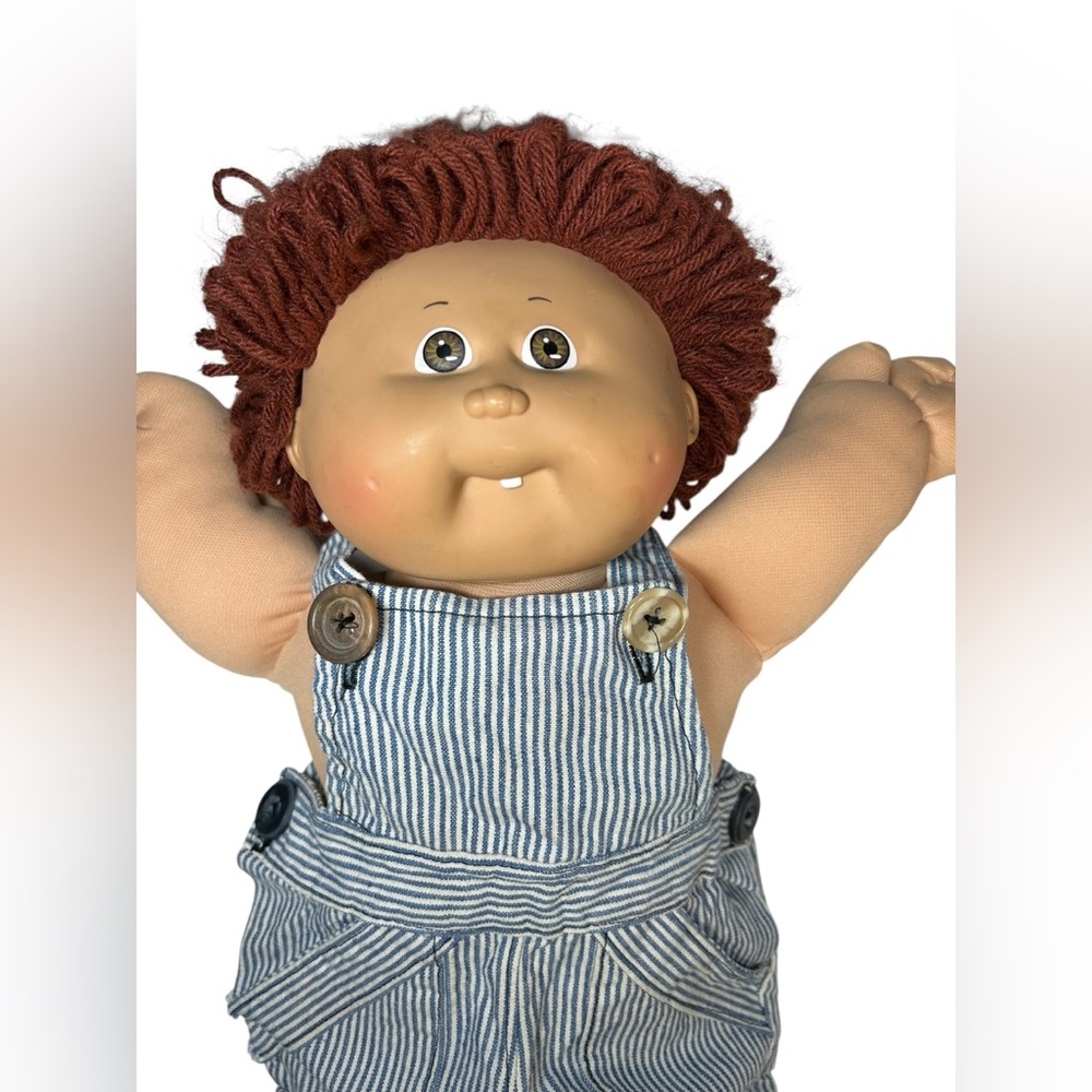 Vintage Cabbage Patch Kids with Striped Denim Doll with auburn Red Hair